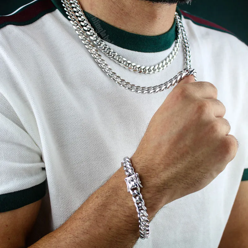 10mm Heavy Miami Cuban Link Chain in White Gold