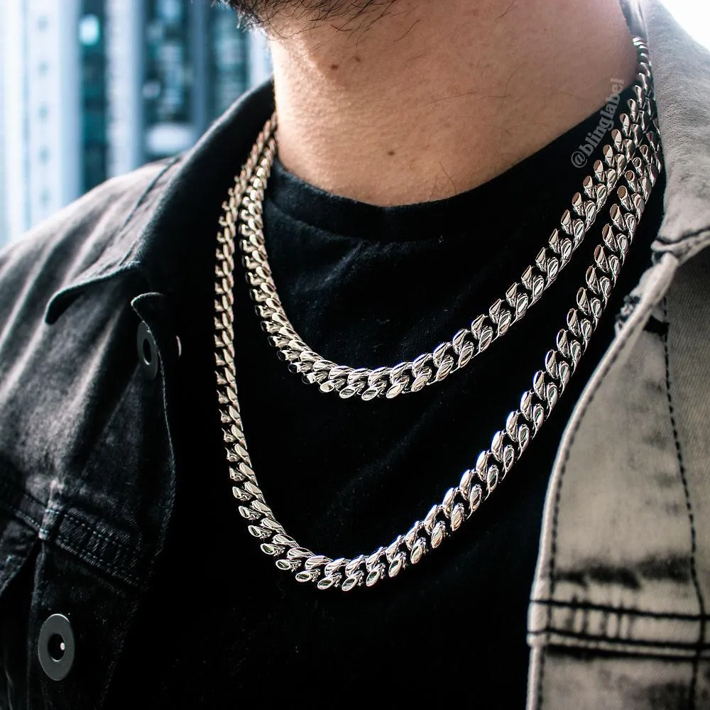 10mm Heavy Miami Cuban Link Chain in White Gold