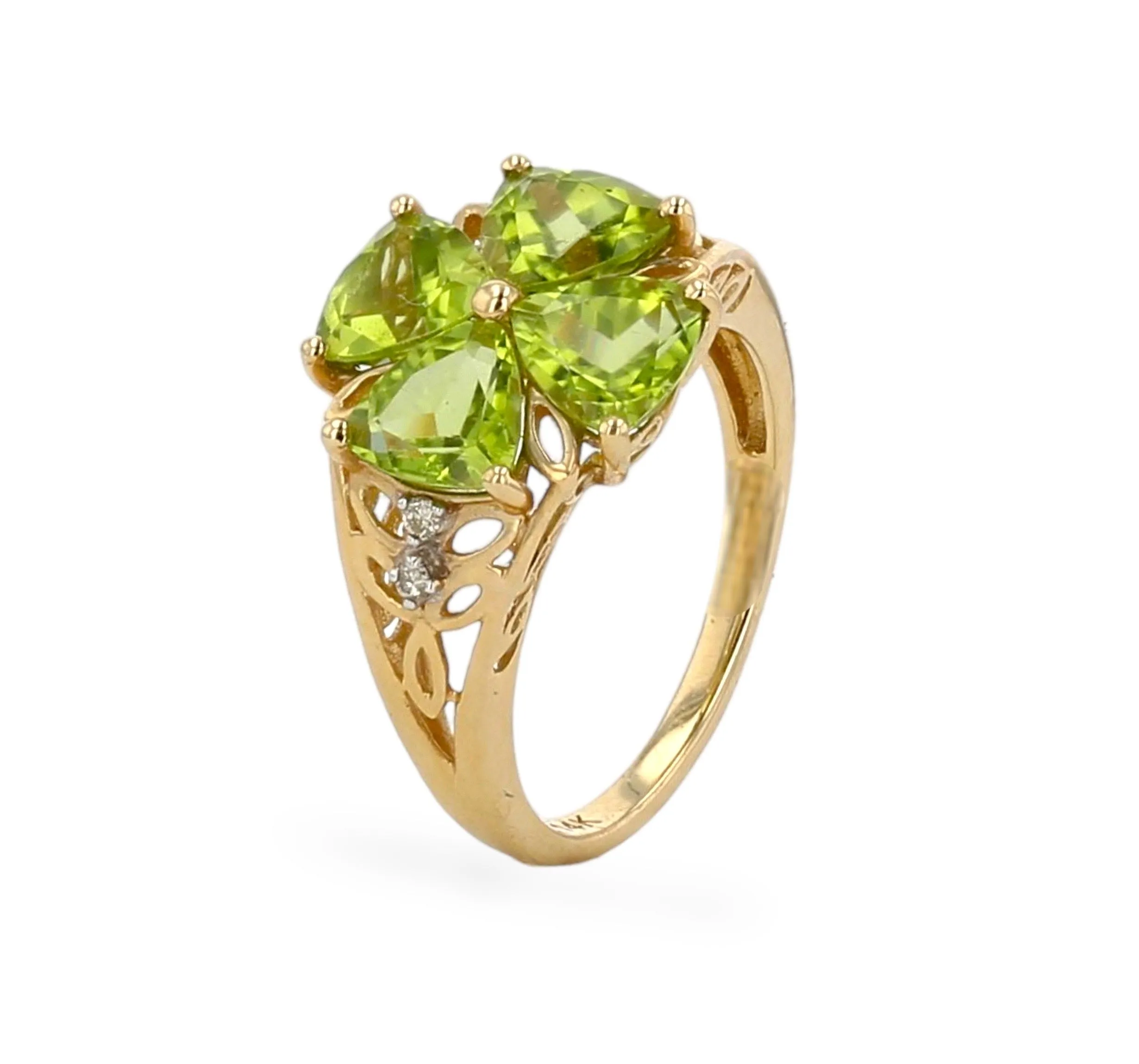 14k gold clover peridot ring