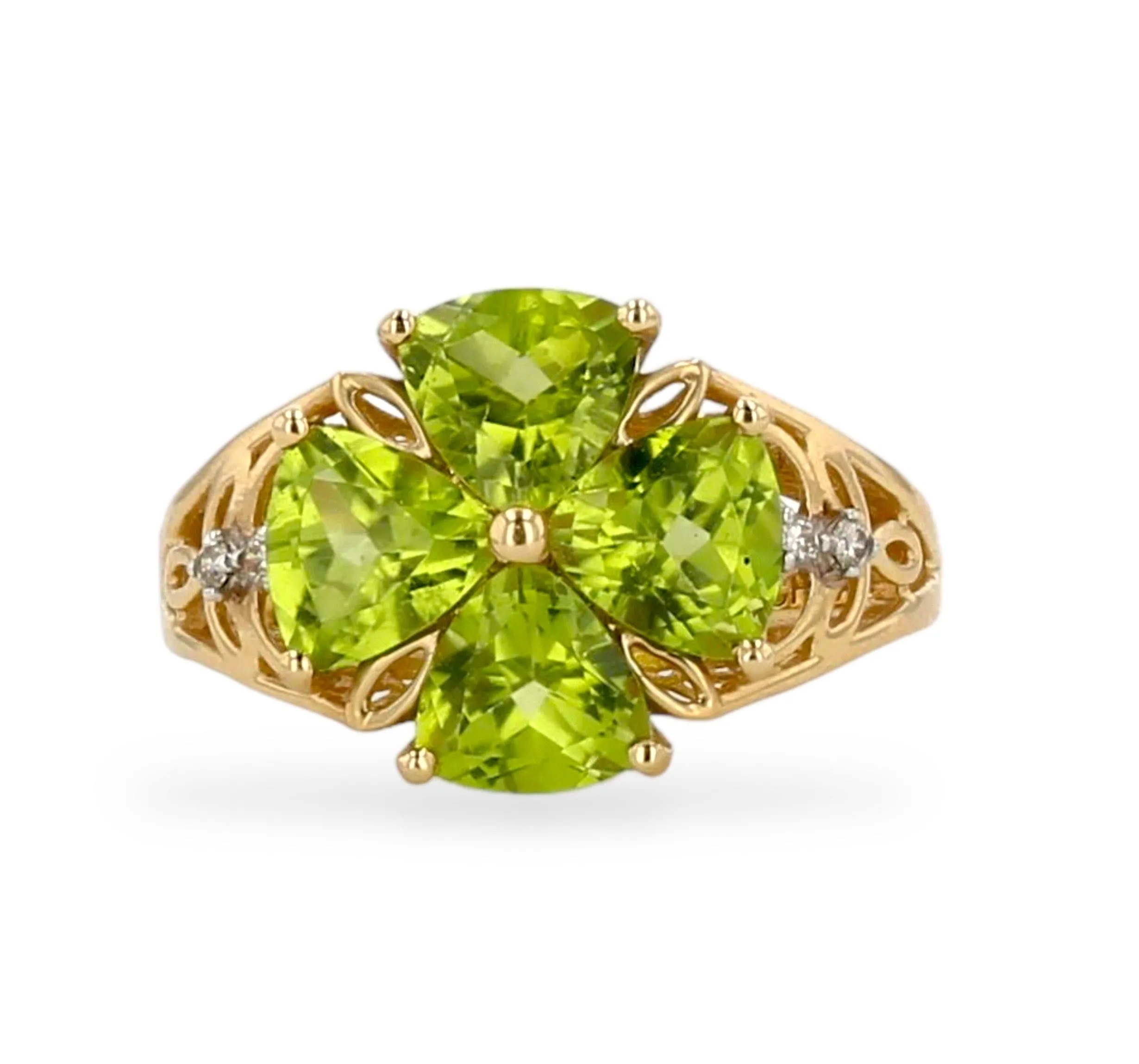 14k gold clover peridot ring