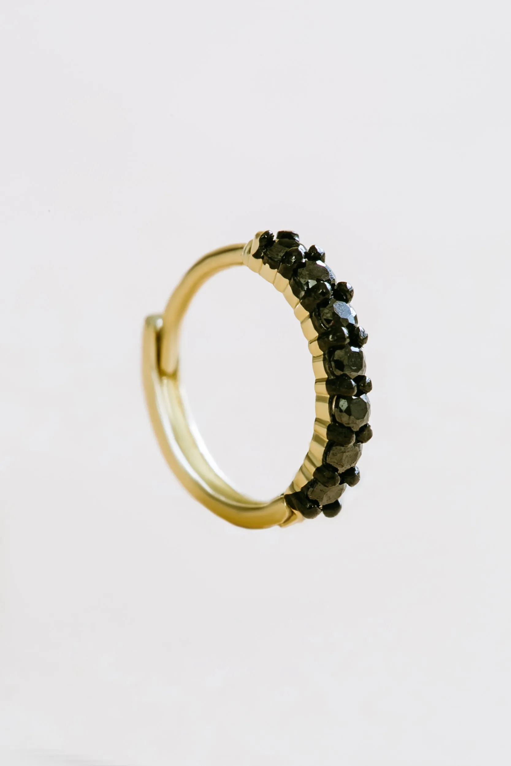 14K Solid Gold Black Cz Round Piercing Earring Ear Hoop Ring