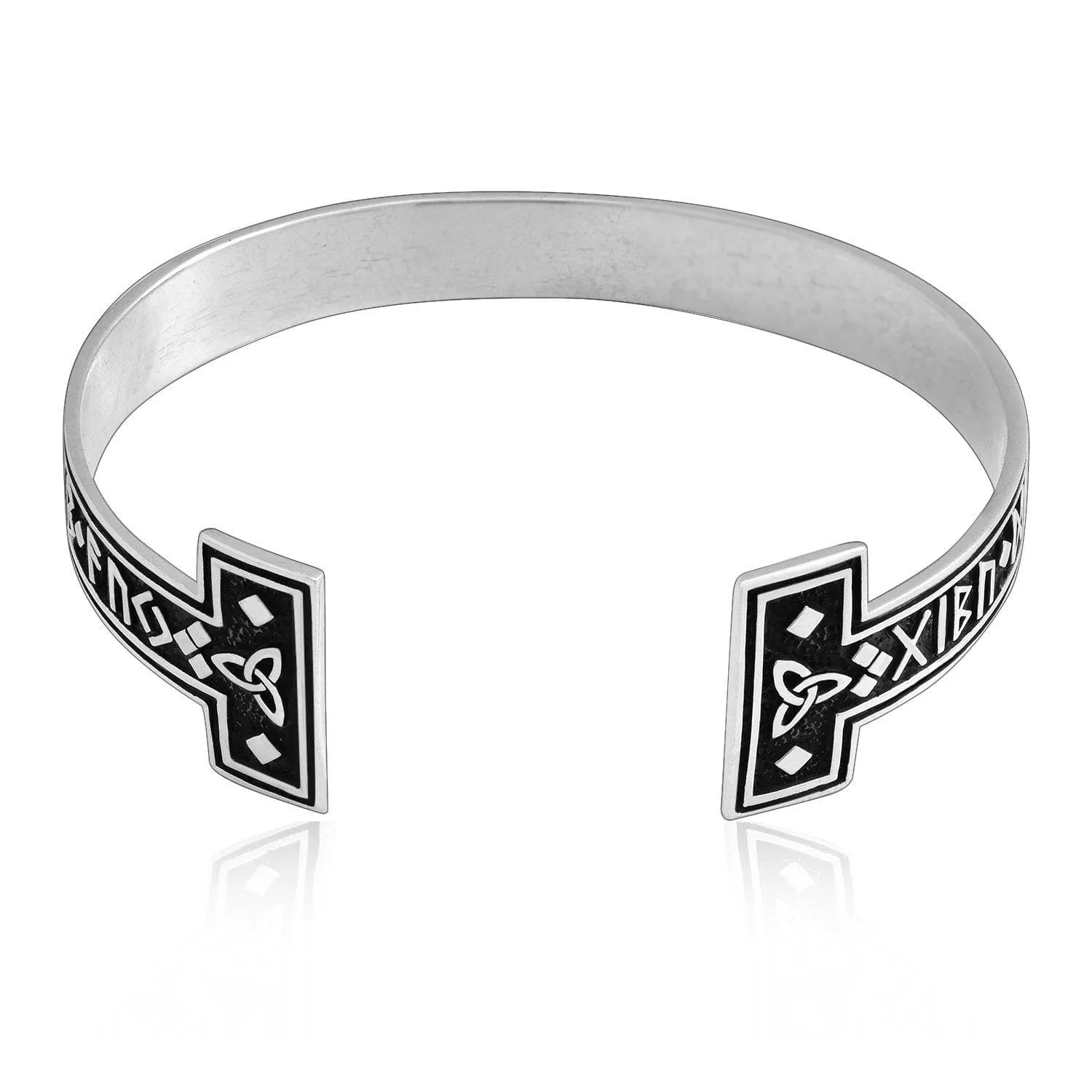 925 Sterling Silver Torc Bracelet With Runes and Triquetra