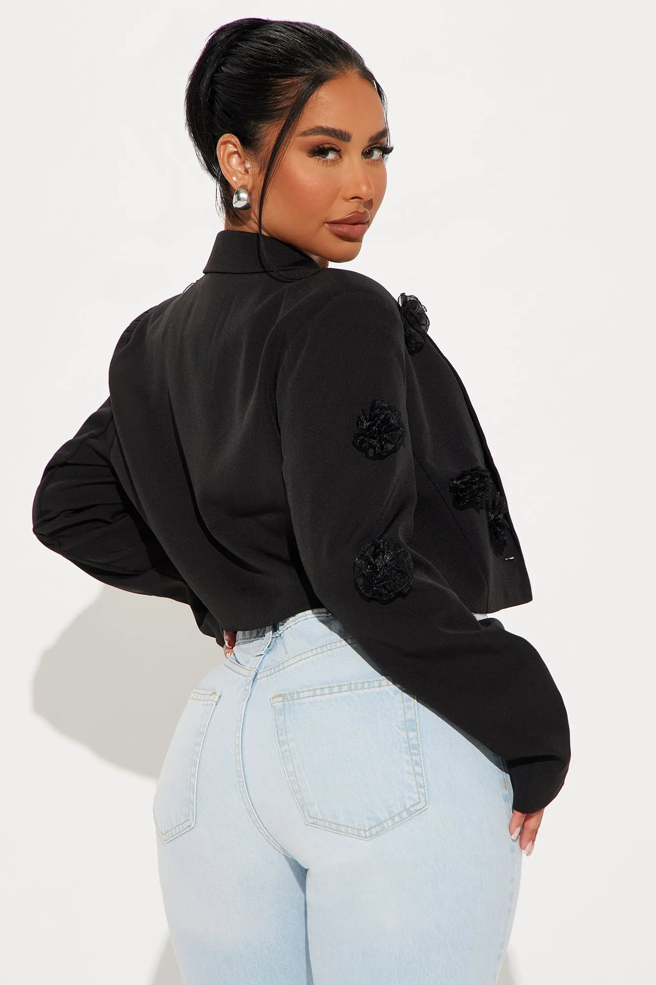 A Different Touch Cropped Blazer - Black