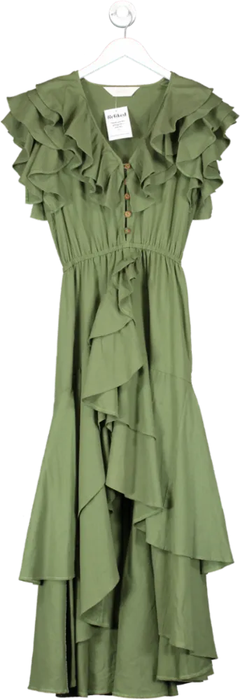 Amazula Green Organic Cotton Ruffle Maxi Dress UK S/M