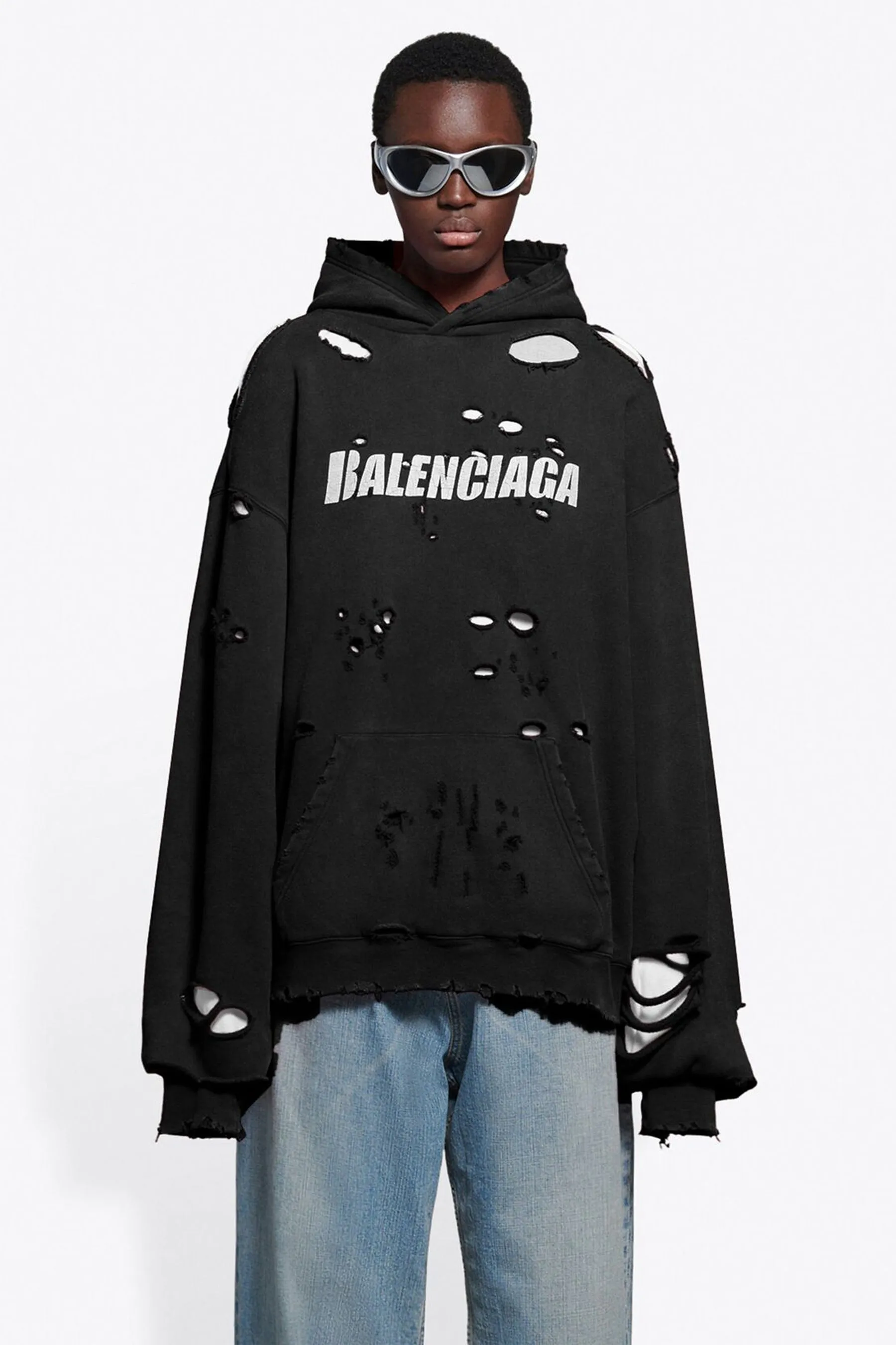 Balenciaga Destroyed Hoodie Black