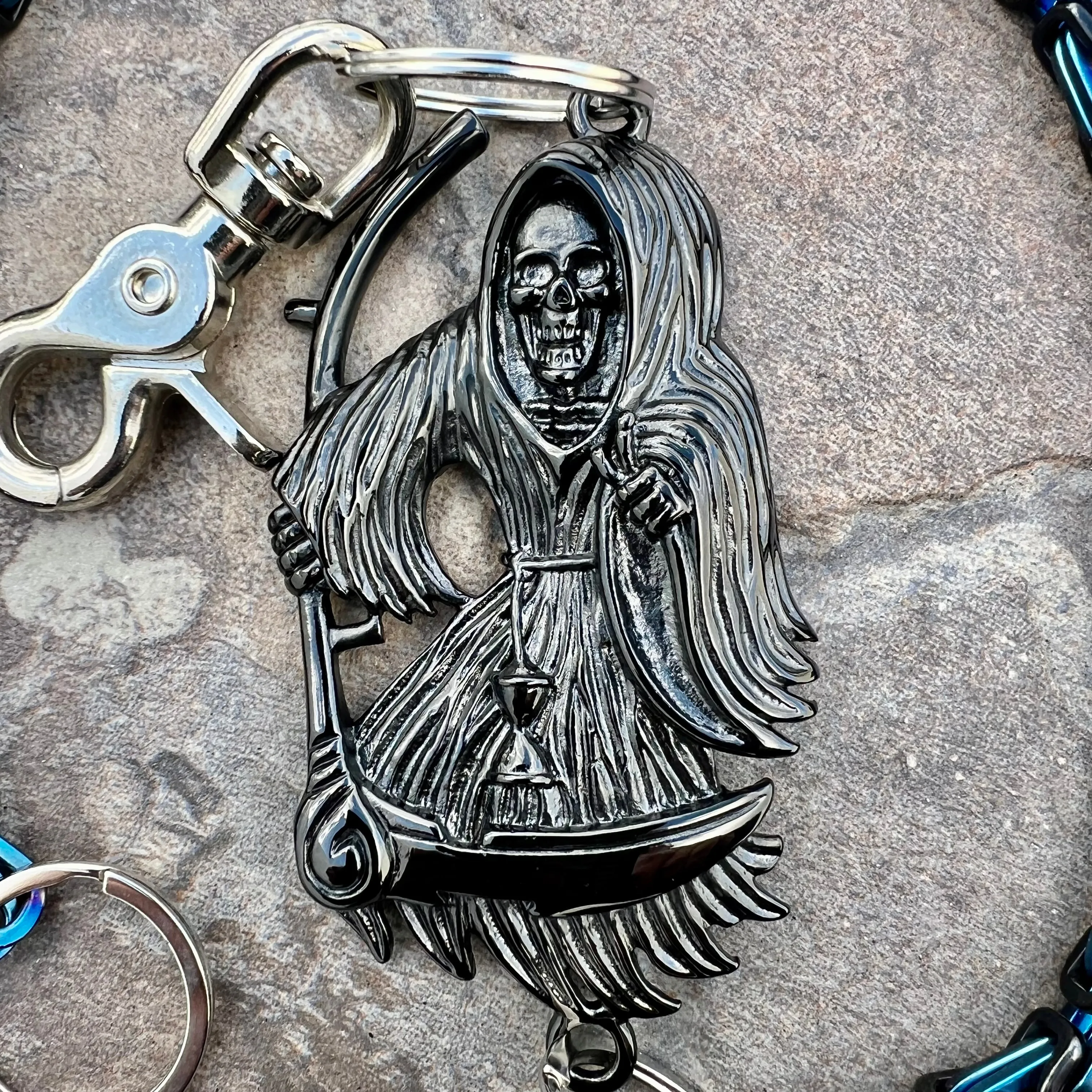 Black Grim Reaper Wallet Chain - Black & Blue Daytona Heritage - WC14H