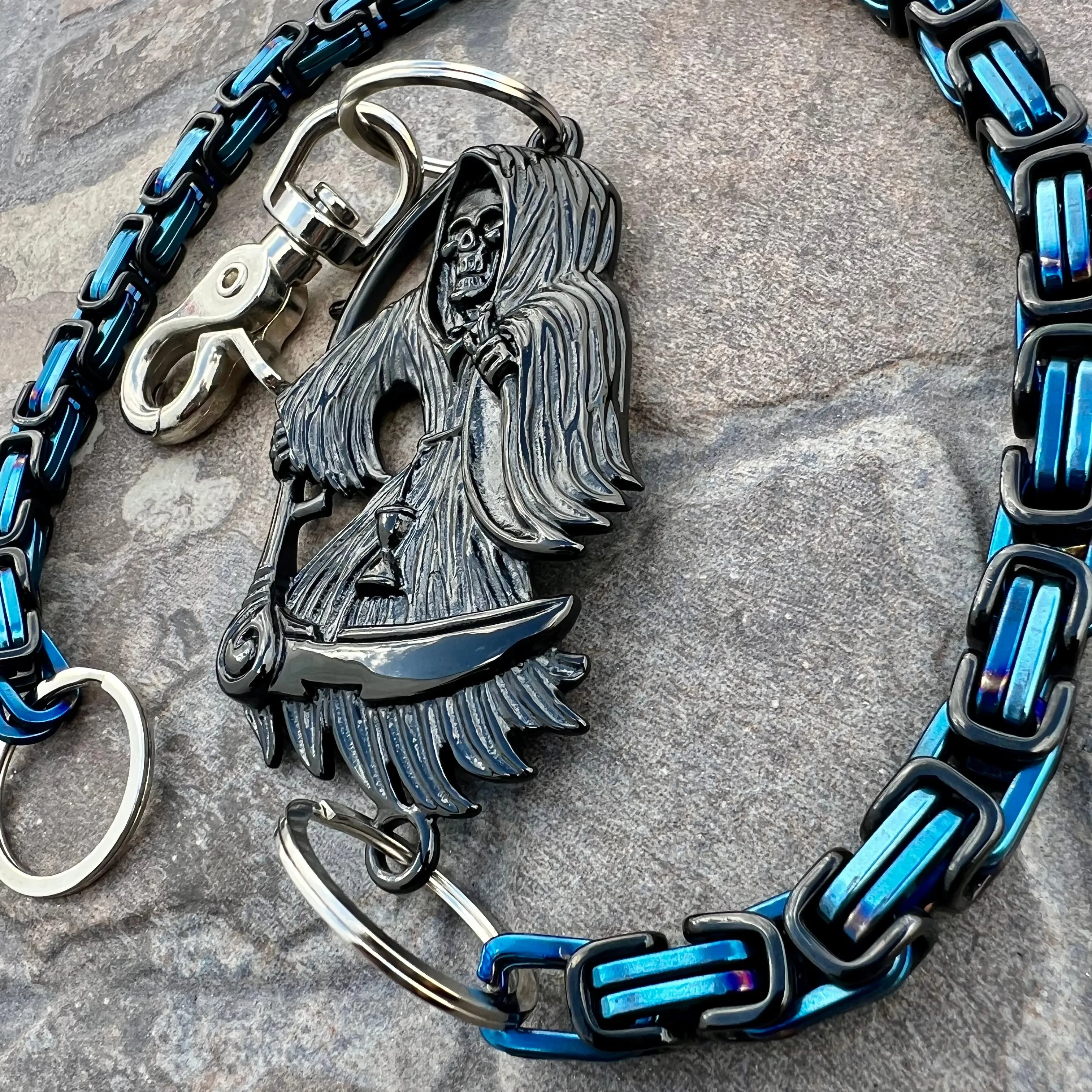 Black Grim Reaper Wallet Chain - Black & Blue Daytona Heritage - WC14H