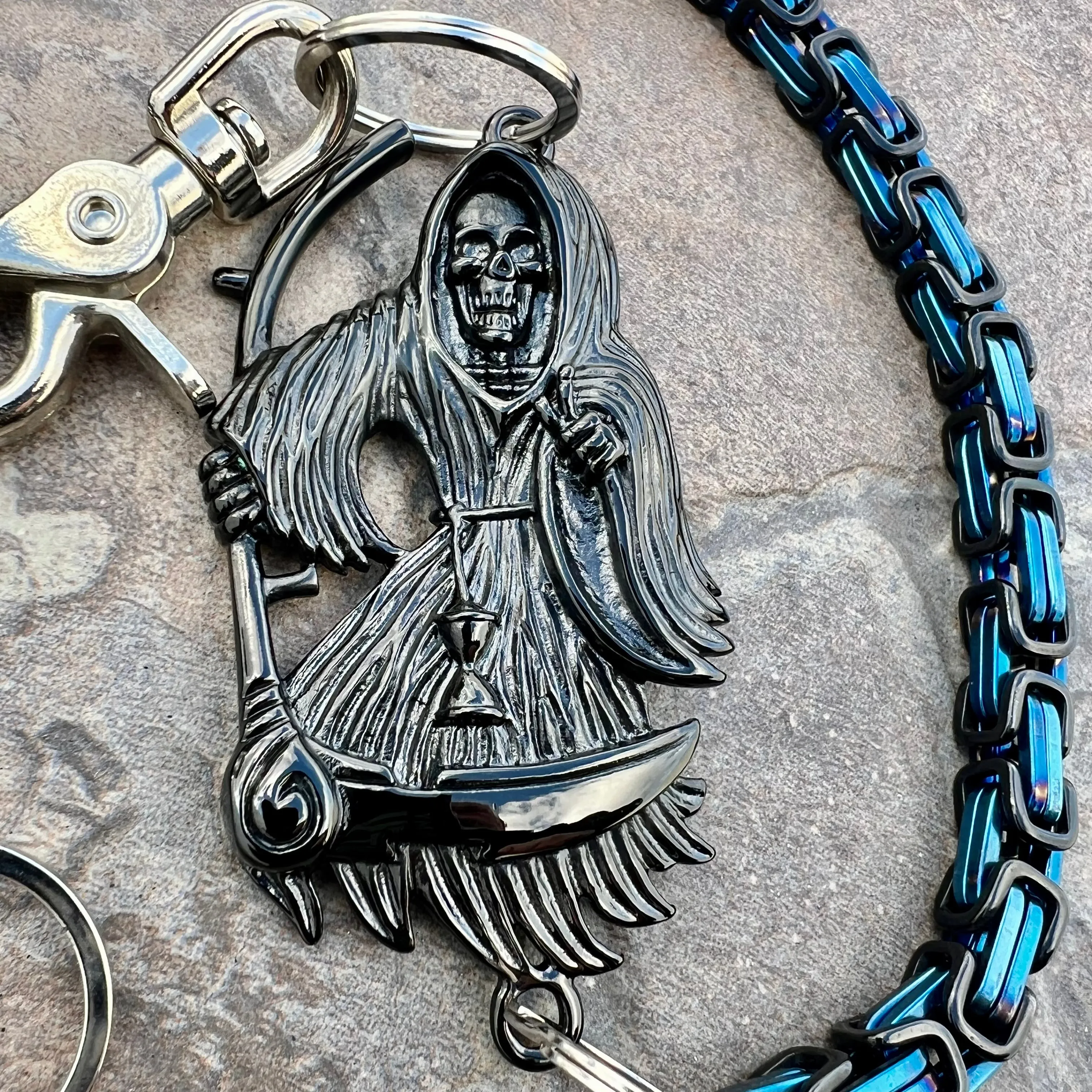 Black Grim Reaper Wallet Chain - Black & Blue Daytona Heritage - WC14H