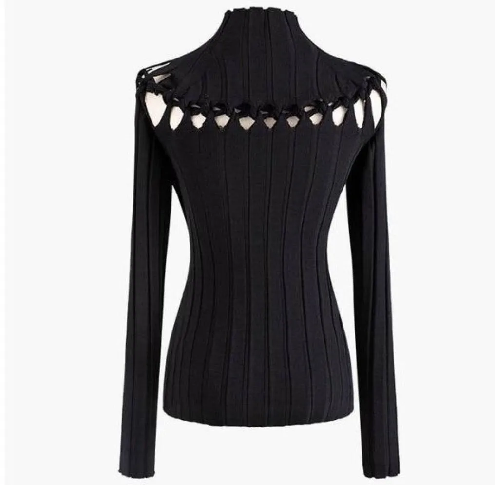 BLACK KNIT CUTOUT SWEATER