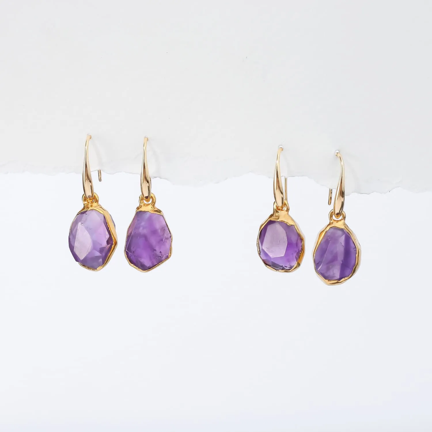 Geo Raw Amethyst Earrings • 14k Gold Filled • Non Tarnish Waterproof • Minimalist Summer Aesthetic • Edgy Daily Wear • February Birthstone