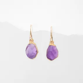 Geo Raw Amethyst Earrings • 14k Gold Filled • Non Tarnish Waterproof • Minimalist Summer Aesthetic • Edgy Daily Wear • February Birthstone