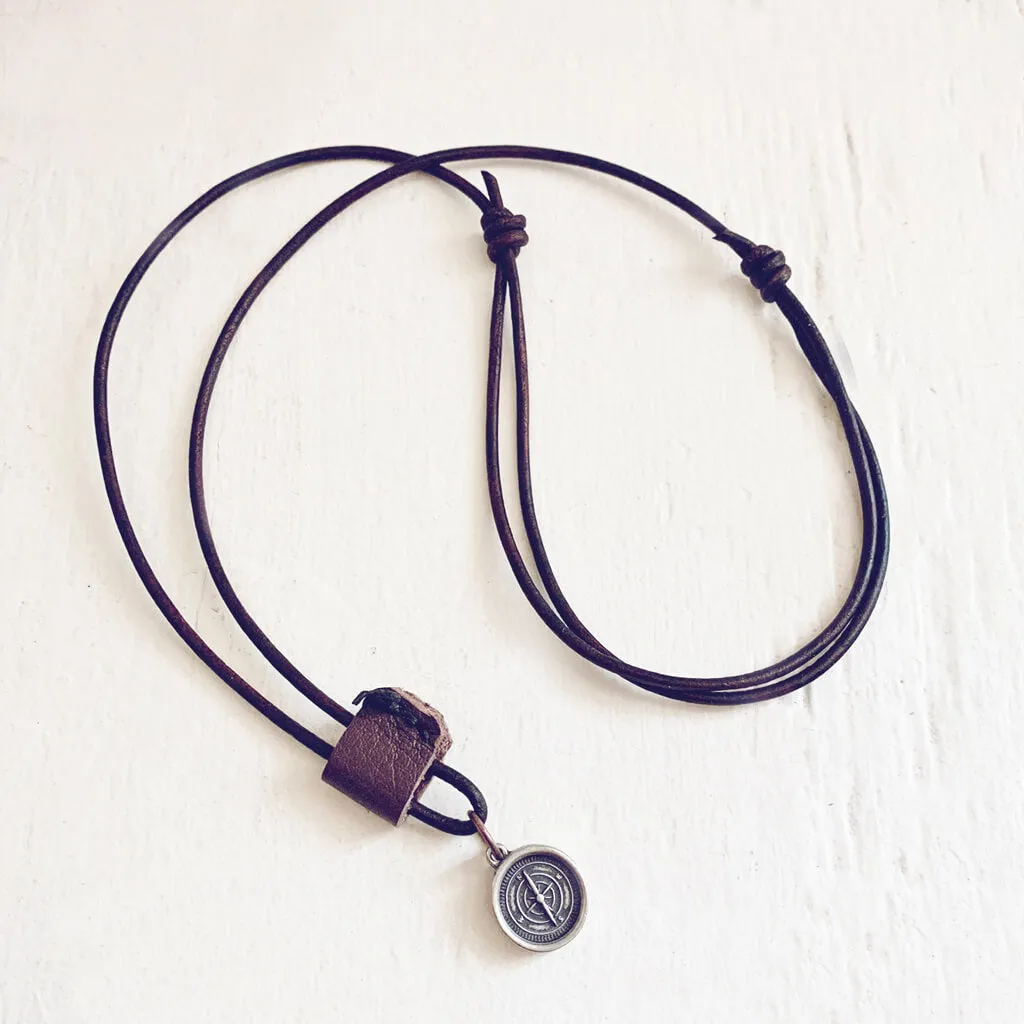 go your own way // men's rugged distressed leather necklace with compass