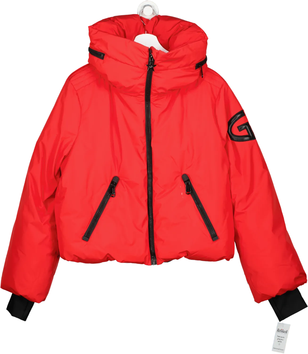 Goldbergh Red Porter Hooded Appliquéd Down Recycled Ski Jacket UK 14