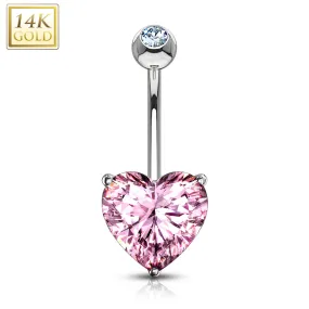 Heart CZ Prong Set 14 Karat Solid Yellow Gold WildKlass Navel Ring