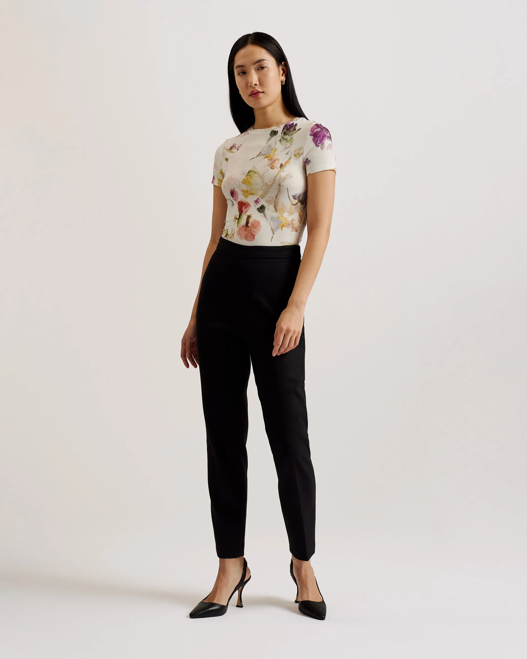 Libbyly Floral Print Fitted T-Shirt White