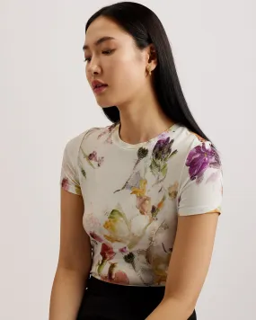 Libbyly Floral Print Fitted T-Shirt White