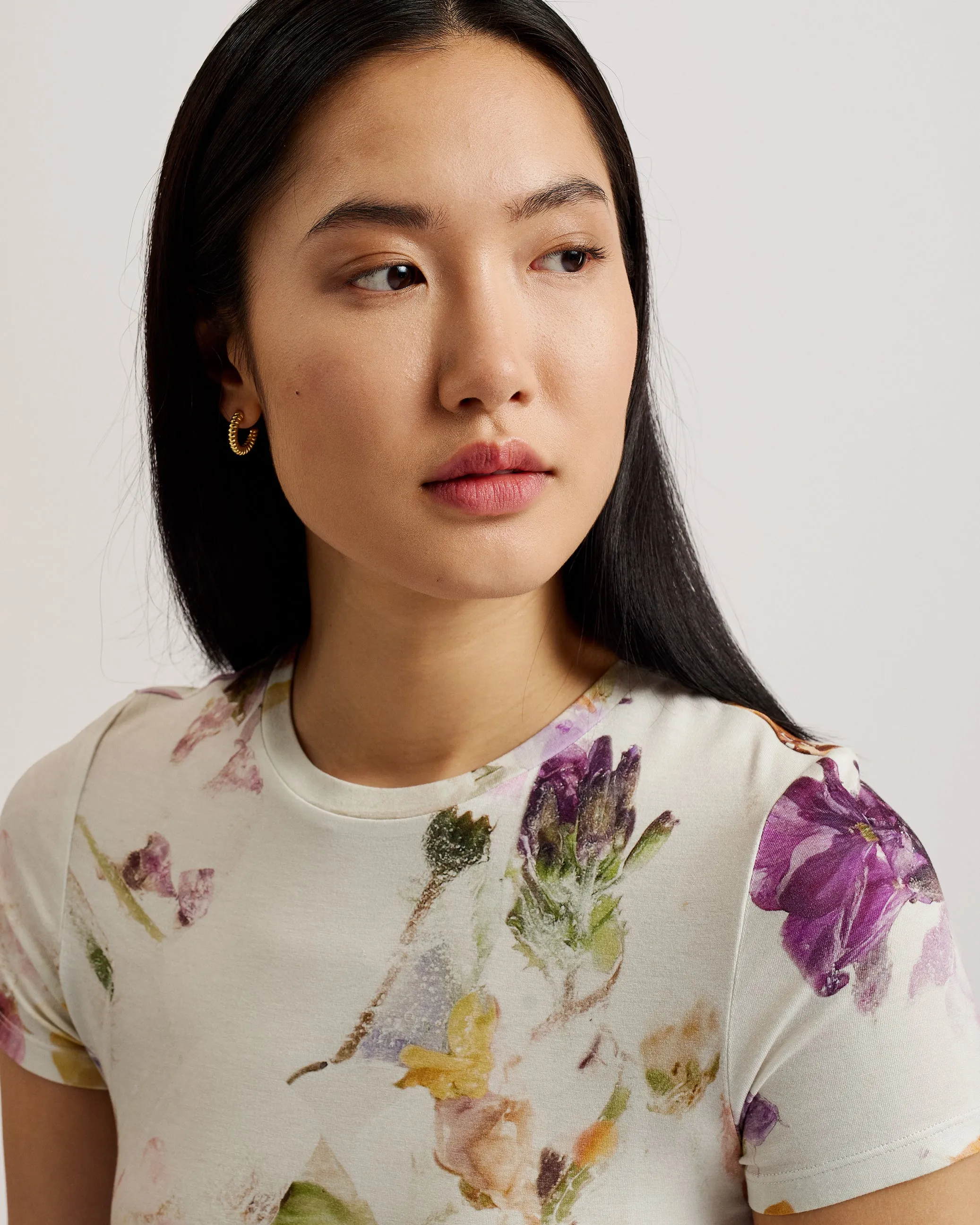 Libbyly Floral Print Fitted T-Shirt White