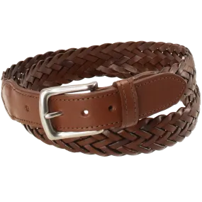 Maxwell Braided Leather Belt Dark Tan