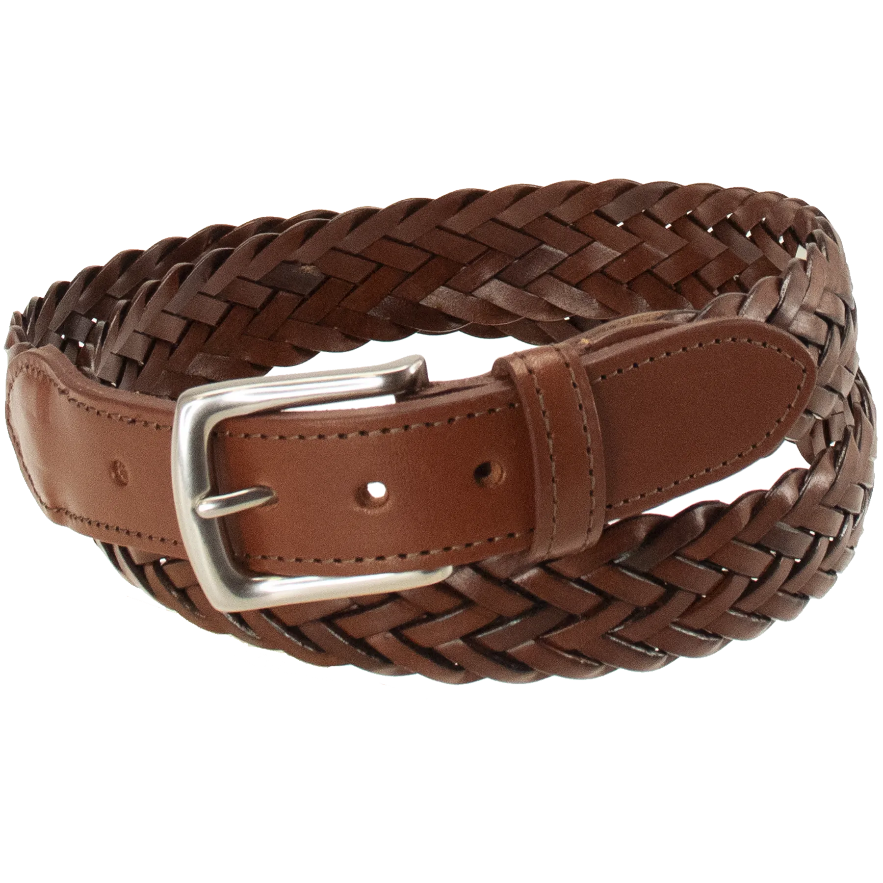 Maxwell Braided Leather Belt Dark Tan