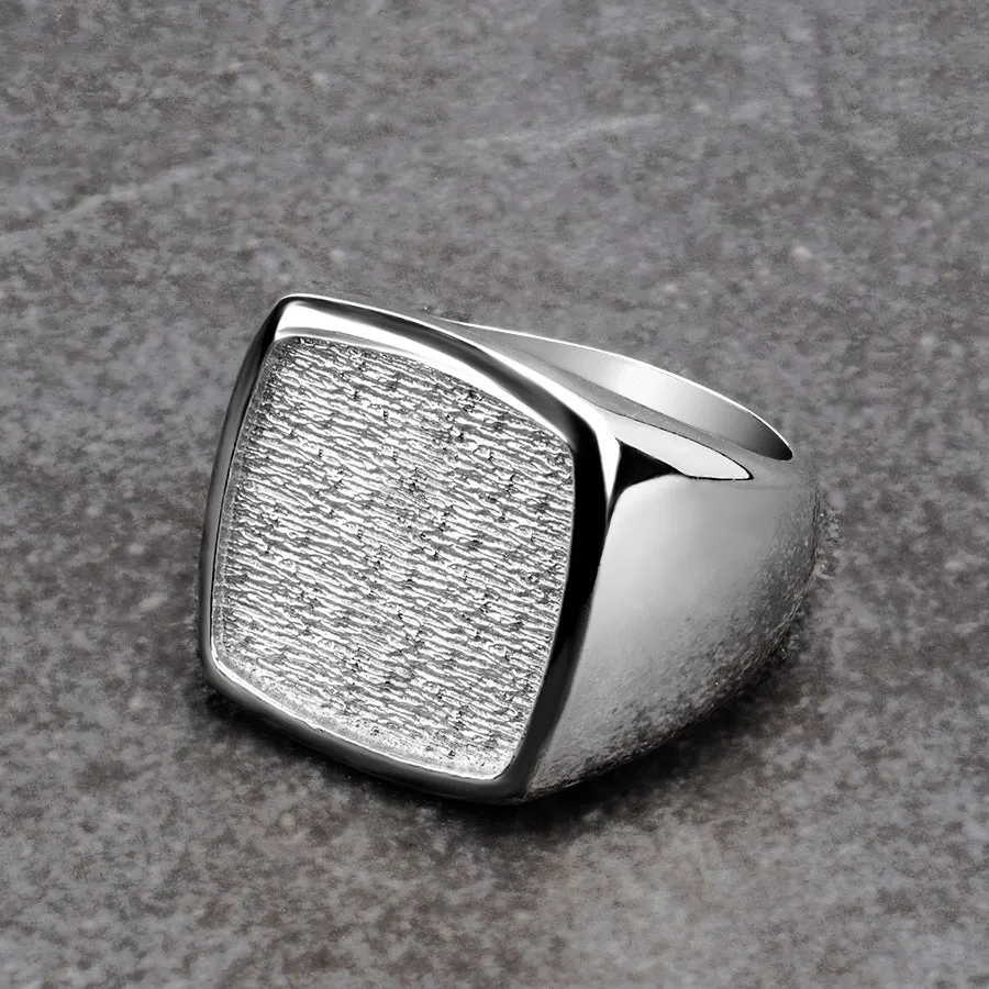 Men's Large Ring SOLID Silver Blank Square Top Wide Band