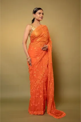 Orange Chiffon Saree