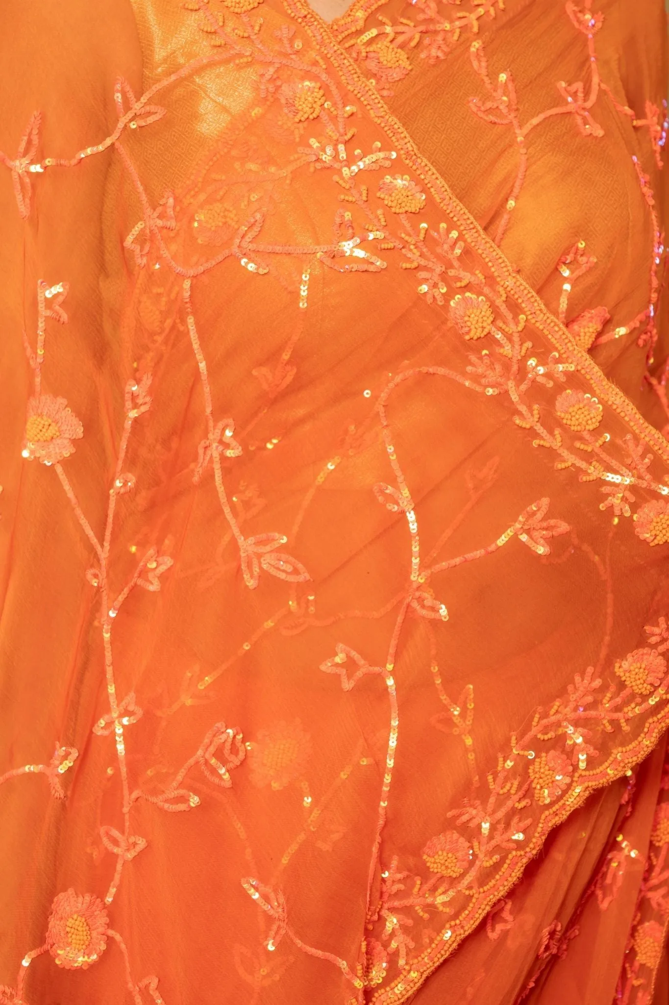 Orange Chiffon Saree