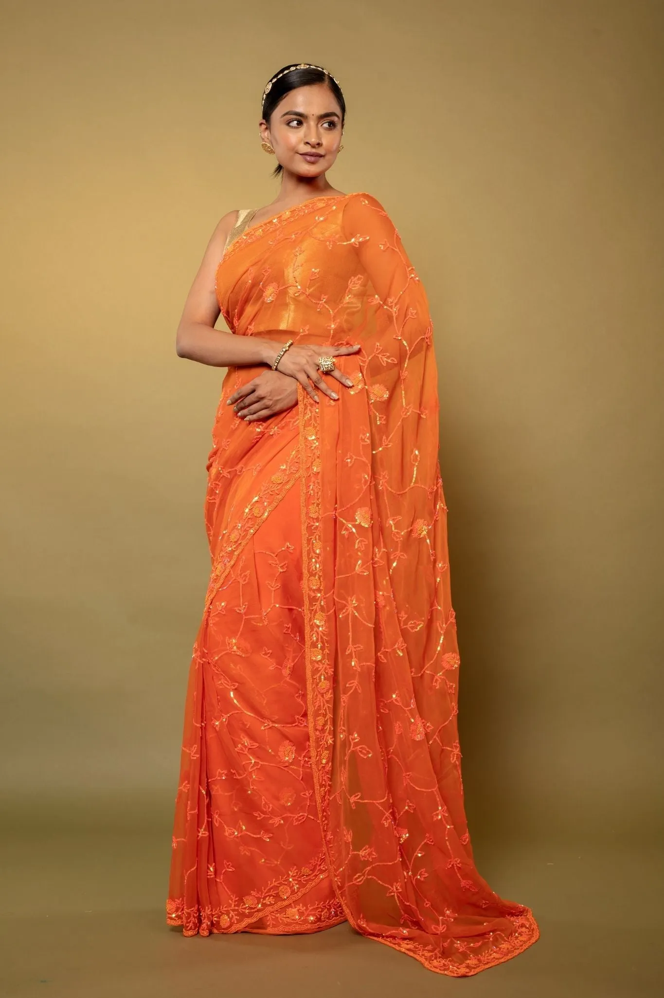 Orange Chiffon Saree