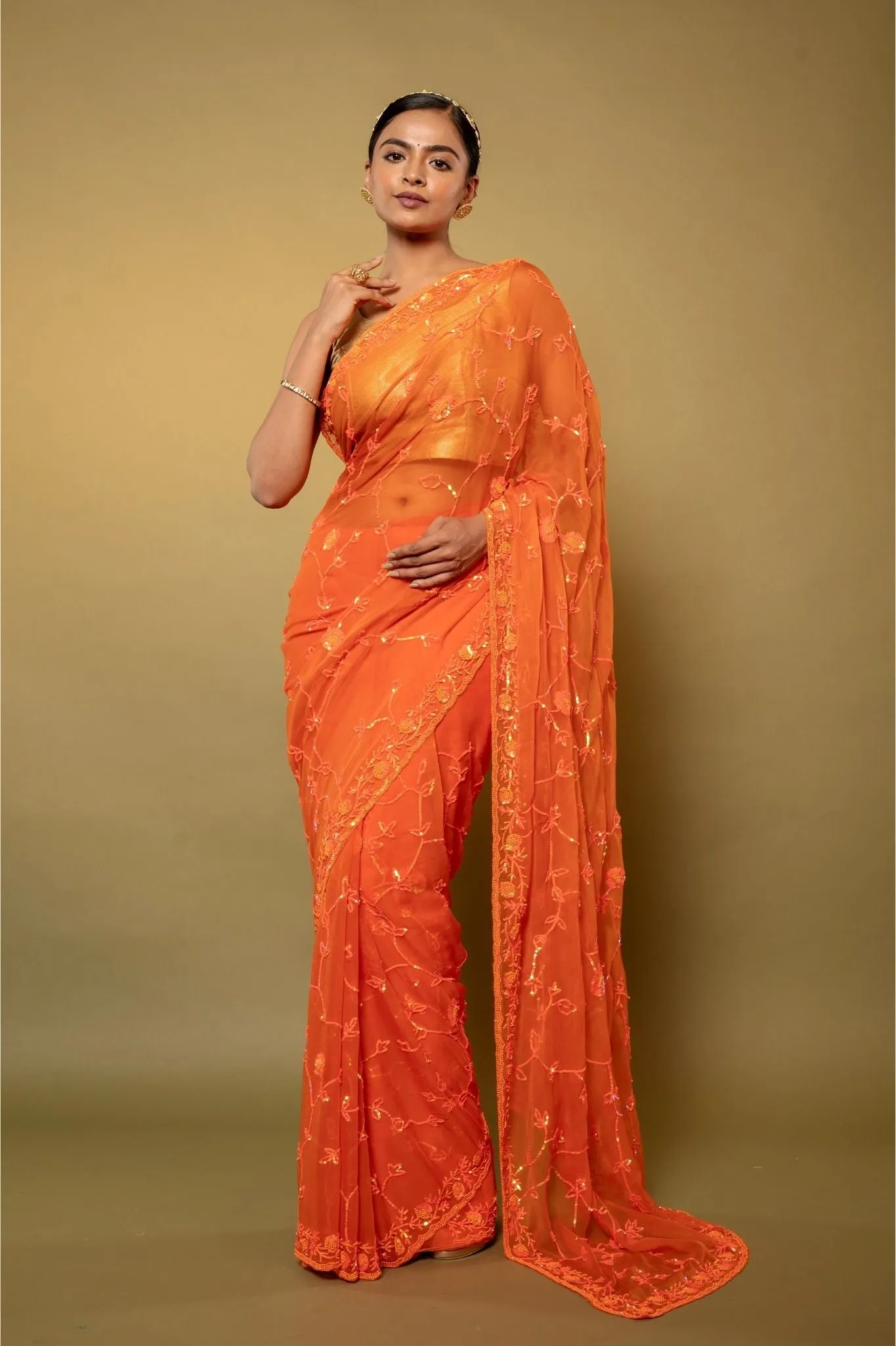 Orange Chiffon Saree