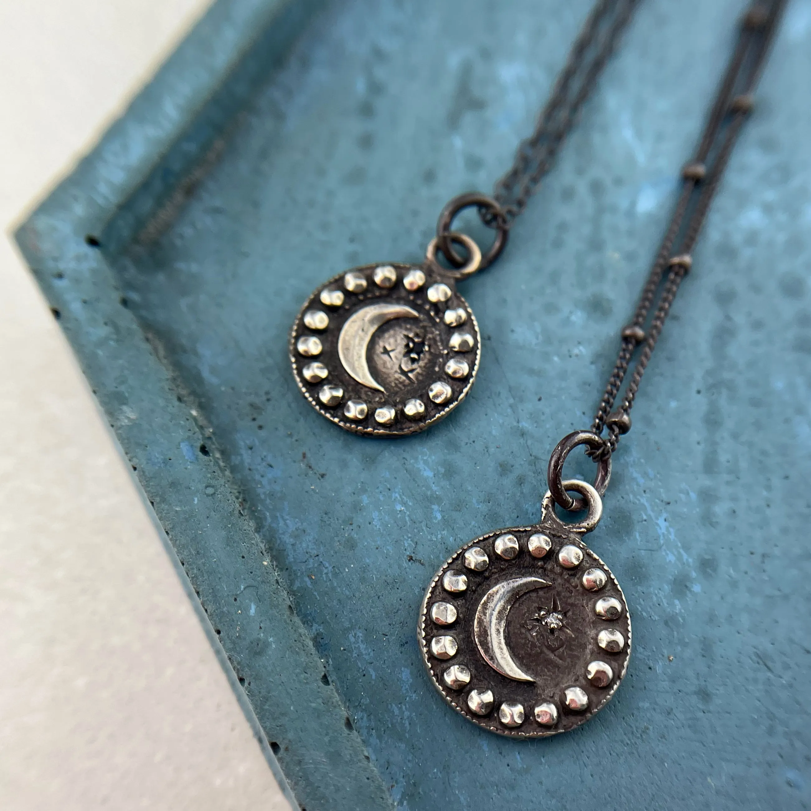 Petite MOON Necklace - Silver with White Sapphire