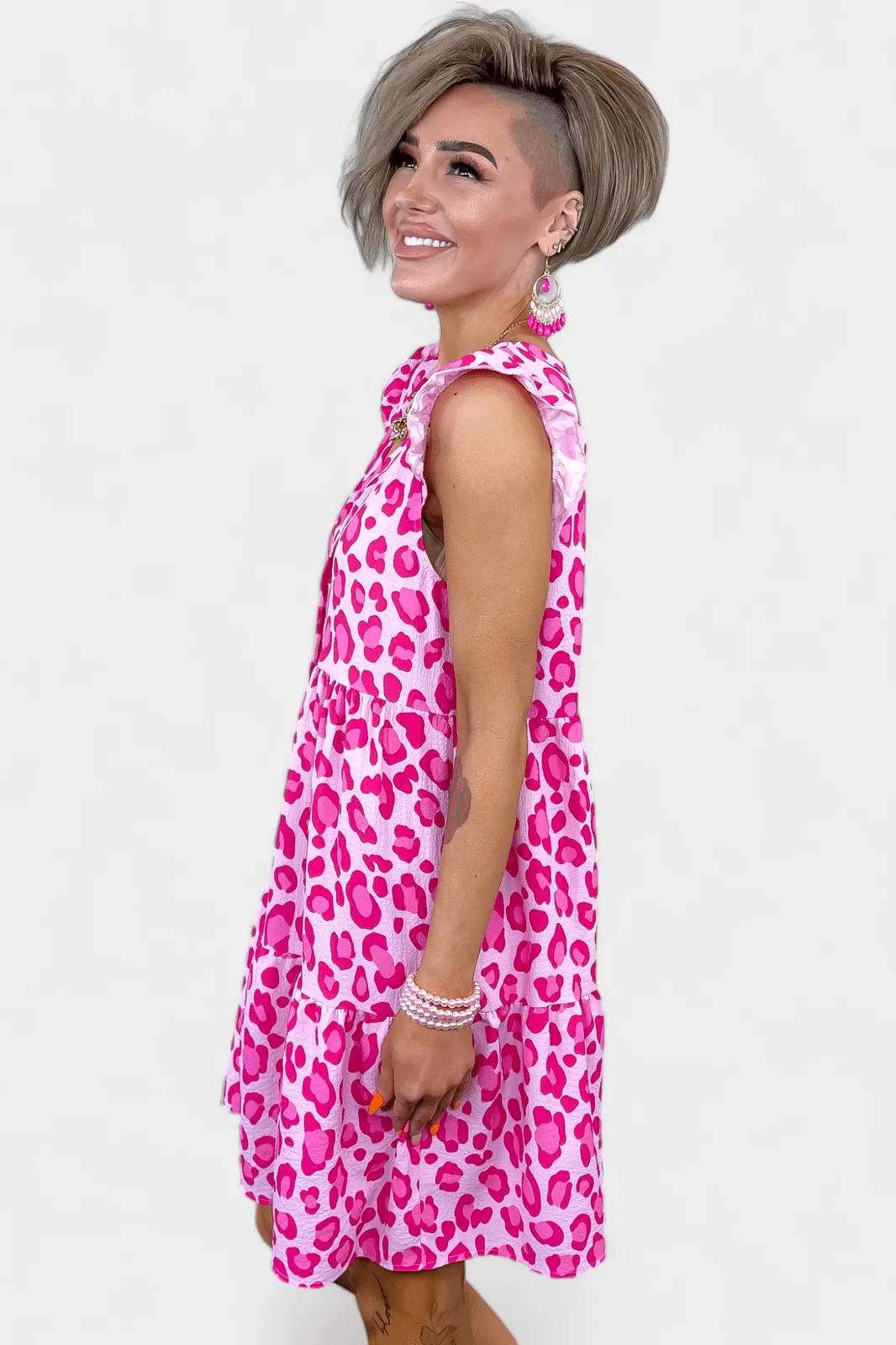 Pink Leopard Tiered Dress