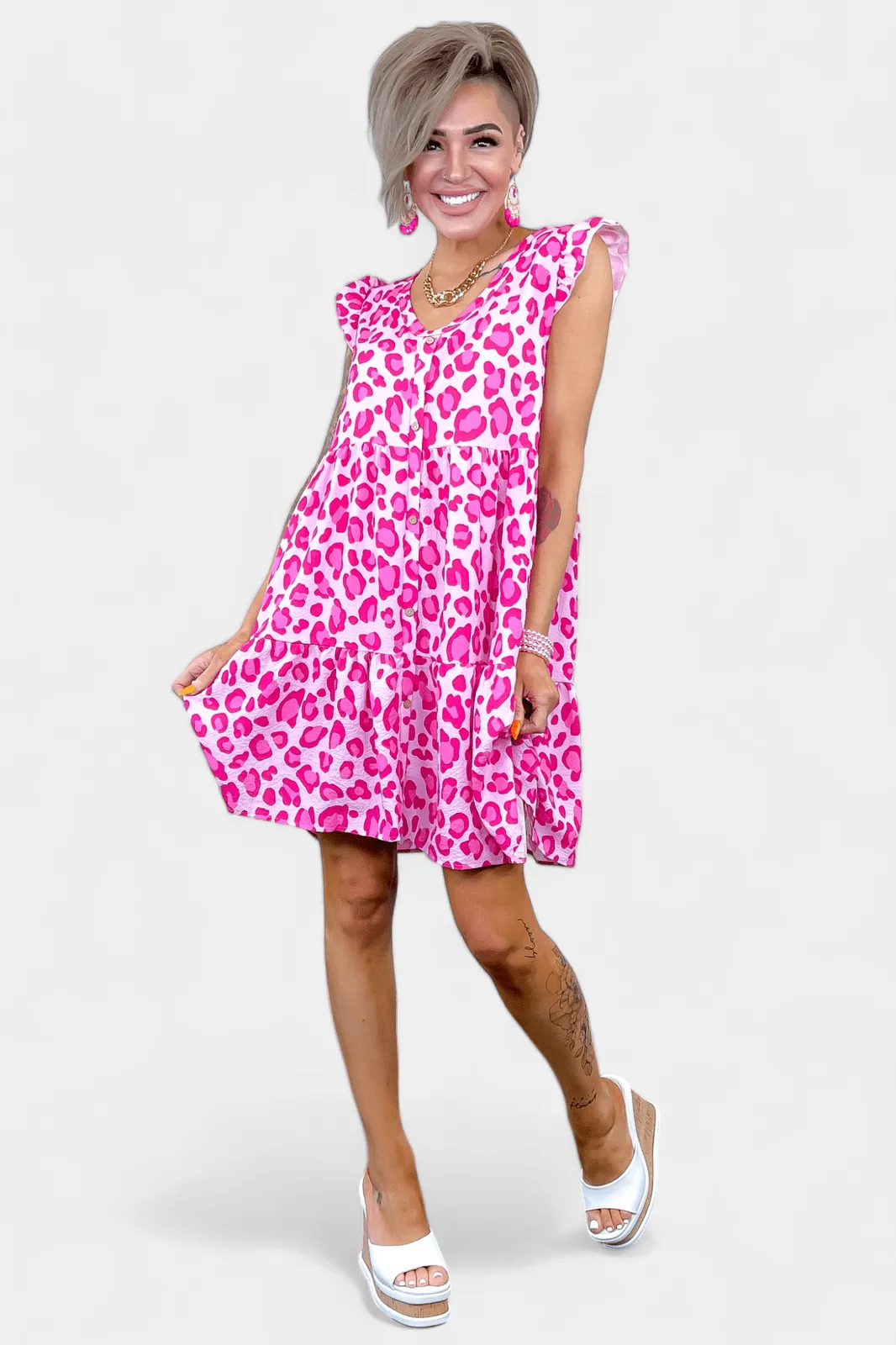 Pink Leopard Tiered Dress