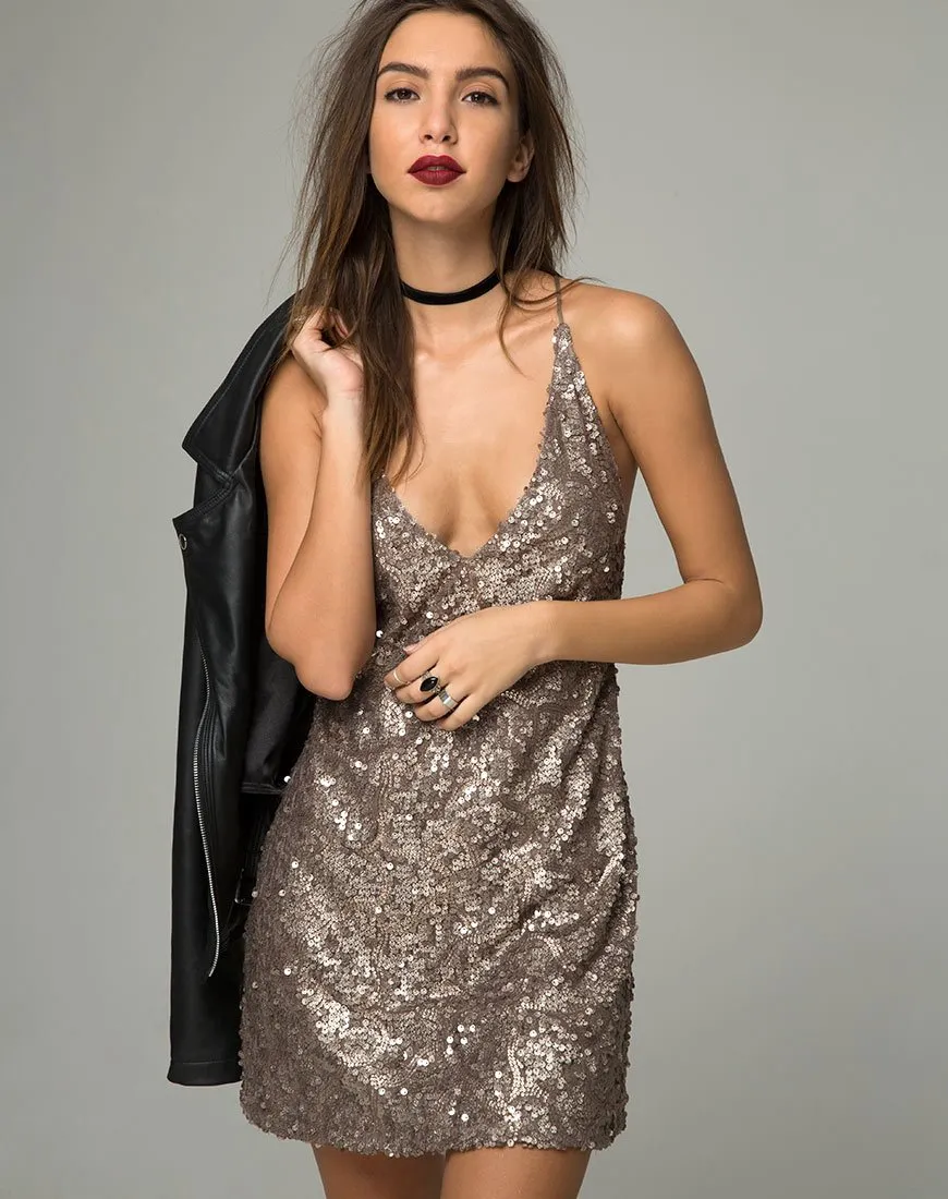 Purpura Dress in Glitter Sequin Antique Gold