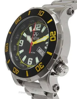 Reactor  Atlas Midsized Dive Watch - Black and Yellow - Stainless Steel Bracelet