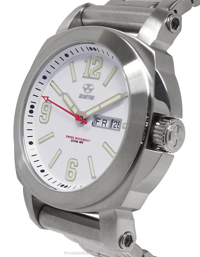 Reactor Fermi Mens Day/Date Watch - Matte White Dial - Stainless Steel Bracelet