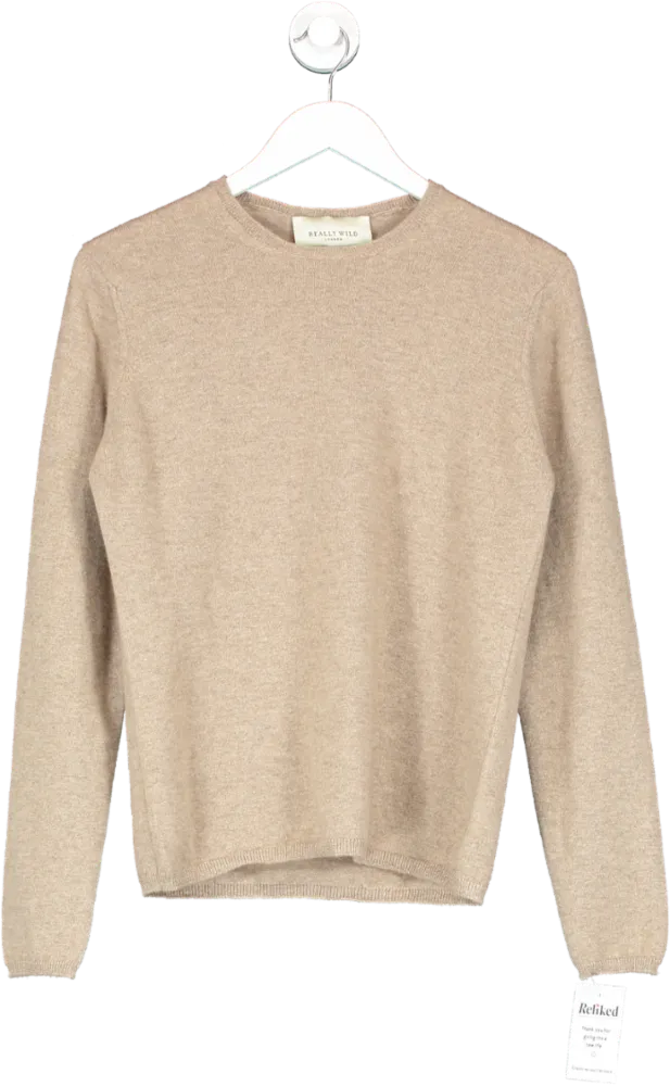 Really Wild Brown Cashmere Crew Neck Jumper UK S