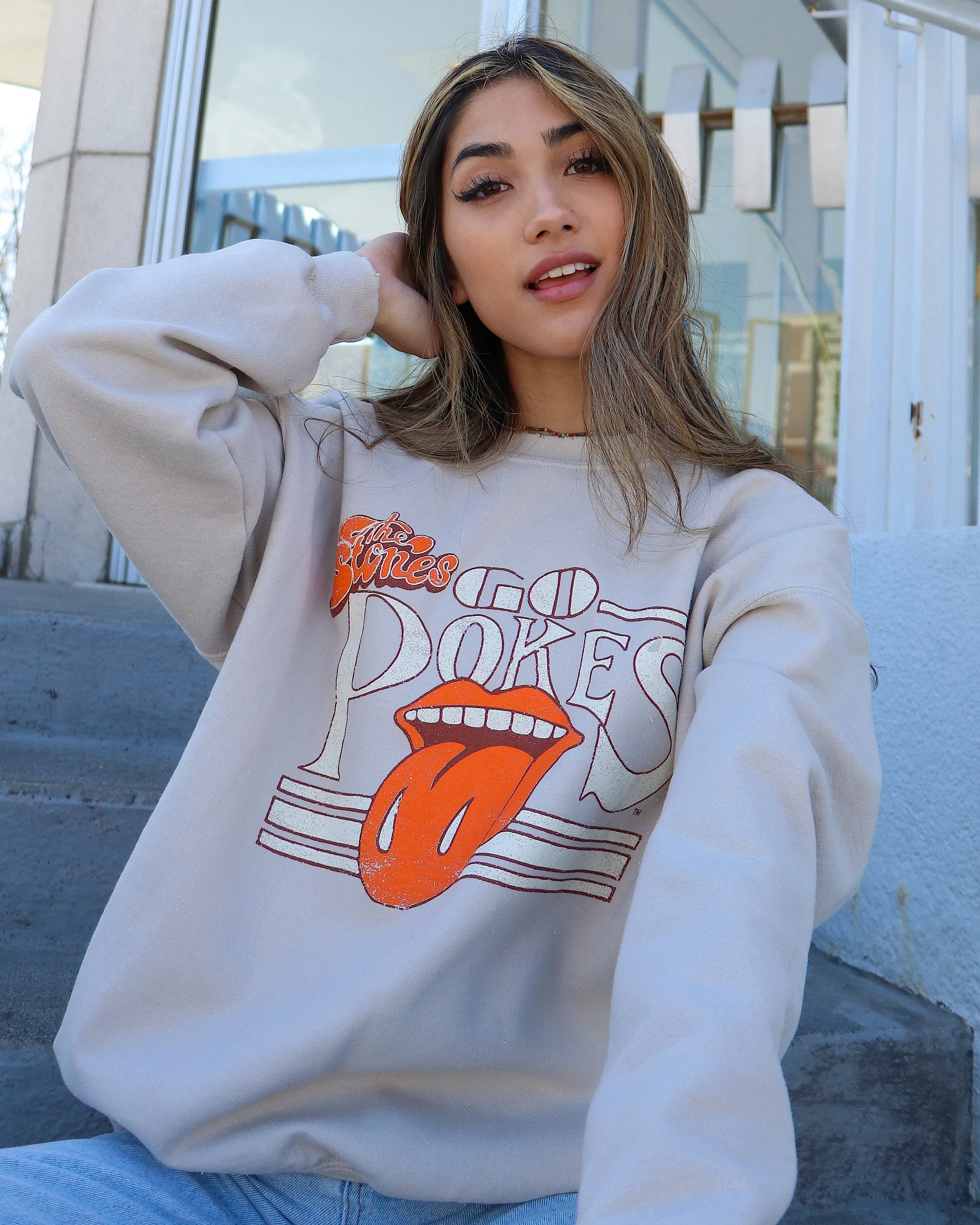 Rolling Stones Cowboys Stoned Sand Thrifted Sweatshirt