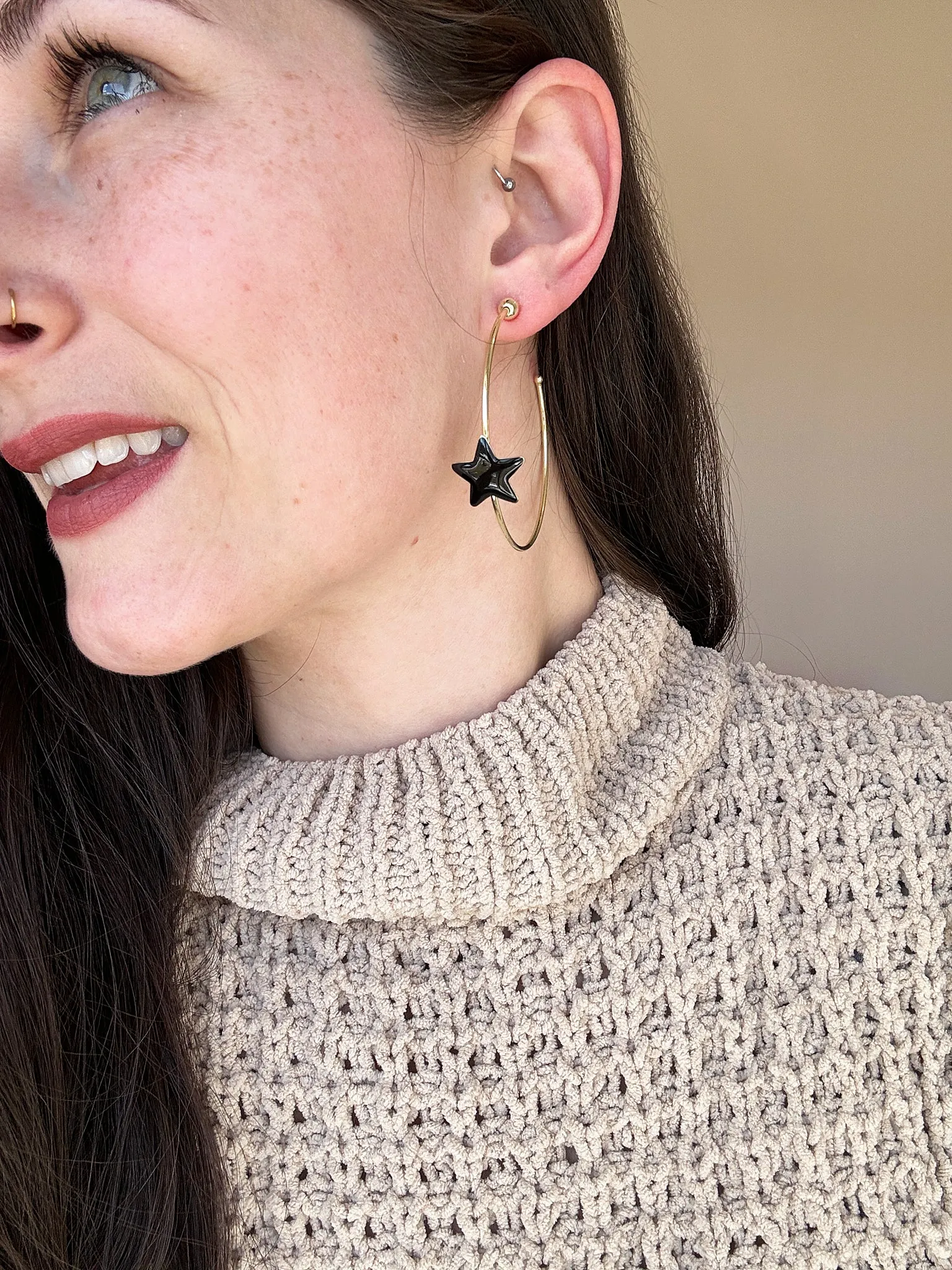 Sheila Fajl Ursa Star Hoops in Black Resin and Gold Plated