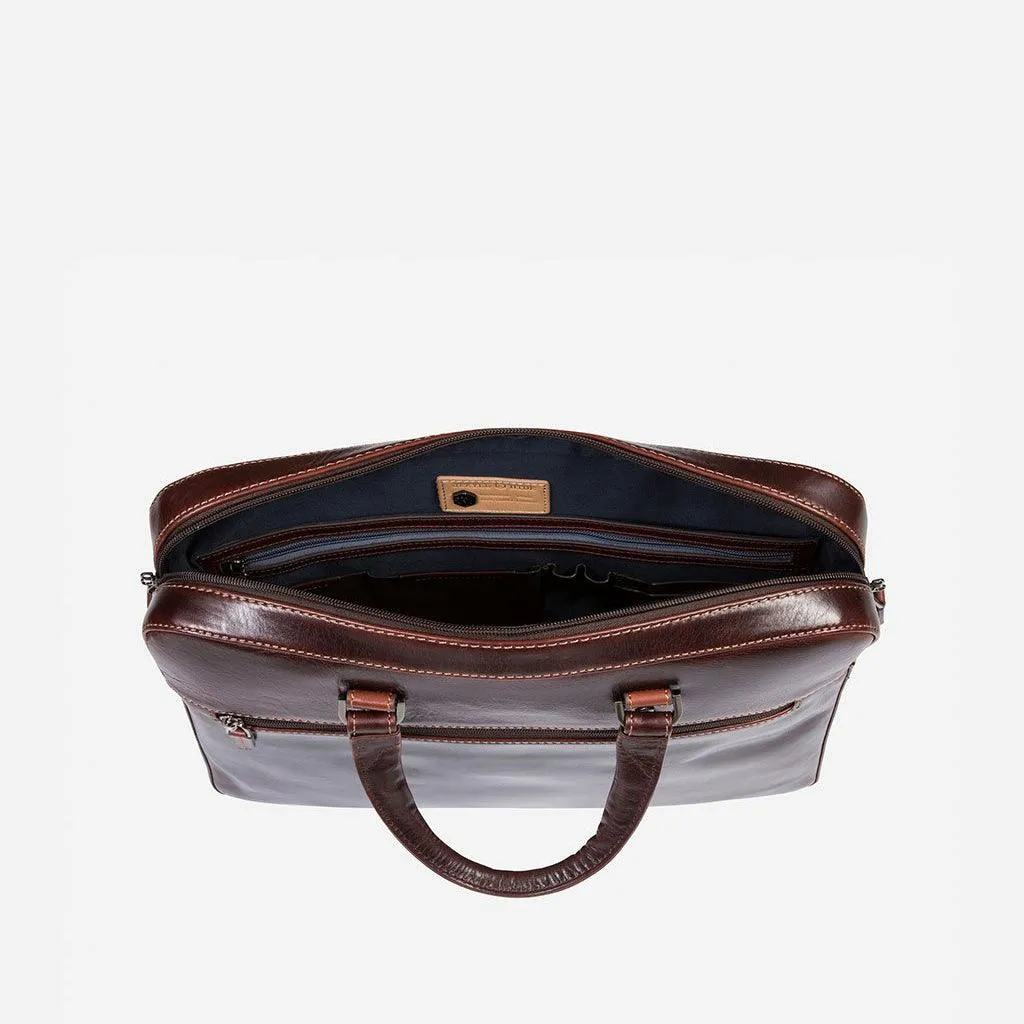 Slim Zip Top Briefcase, Tobacco