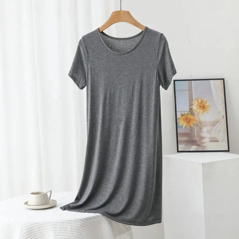 Solid color Modal Casual Tshirt Dress short sleeves Length 83 to 113cm Summer women's slipdress O-Neck Bottoming Dresses