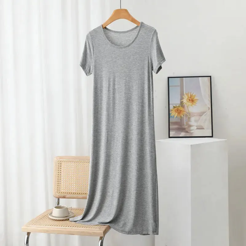 Solid color Modal Casual Tshirt Dress short sleeves Length 83 to 113cm Summer women's slipdress O-Neck Bottoming Dresses