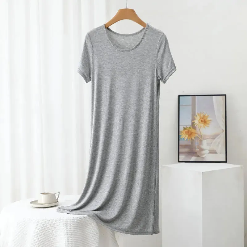 Solid color Modal Casual Tshirt Dress short sleeves Length 83 to 113cm Summer women's slipdress O-Neck Bottoming Dresses