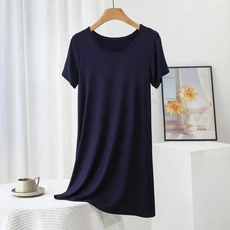 Solid color Modal Casual Tshirt Dress short sleeves Length 83 to 113cm Summer women's slipdress O-Neck Bottoming Dresses