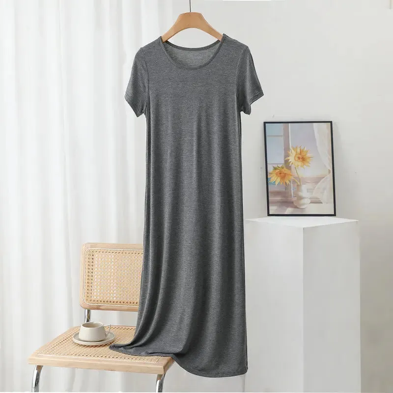 Solid color Modal Casual Tshirt Dress short sleeves Length 83 to 113cm Summer women's slipdress O-Neck Bottoming Dresses