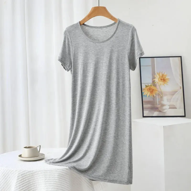 Solid color Modal Casual Tshirt Dress short sleeves Length 83 to 113cm Summer women's slipdress O-Neck Bottoming Dresses