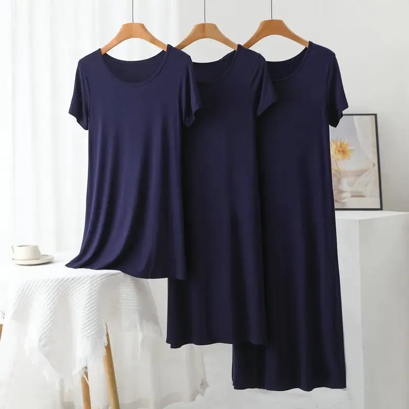 Solid color Modal Casual Tshirt Dress short sleeves Length 83 to 113cm Summer women's slipdress O-Neck Bottoming Dresses