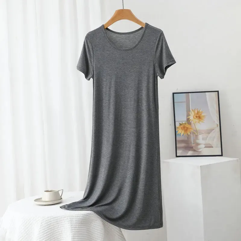 Solid color Modal Casual Tshirt Dress short sleeves Length 83 to 113cm Summer women's slipdress O-Neck Bottoming Dresses