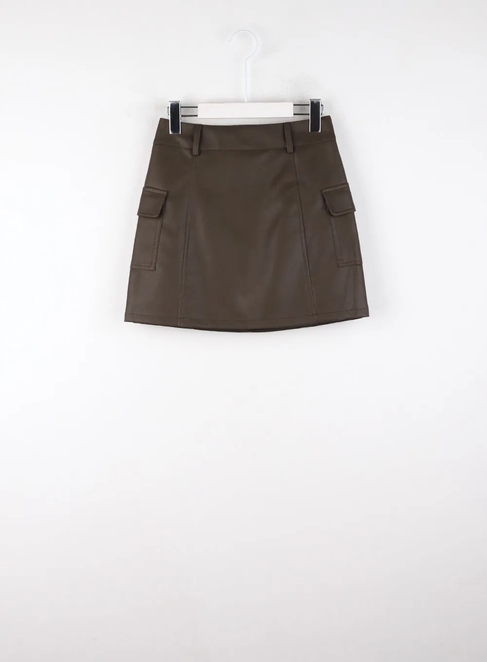 Solid Faux Leather Pocket Mid Waist Mini Skirt CD328