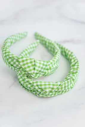 The Tiny Tassel Headband in Lime Green Gingham