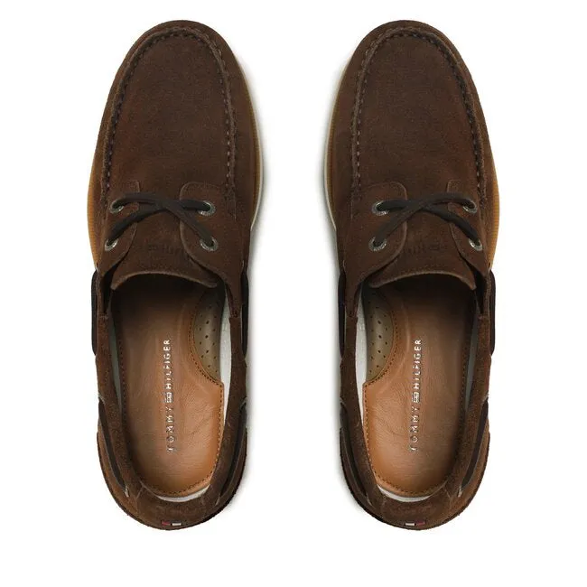 Tommy Hilfiger MENS  Suede Lace Up Boat Shoe Brown