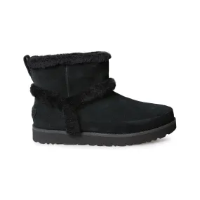 UGG Classic Mini Fluff Spill Seam Black Boots - Women's